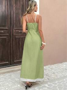 Pariaura Đầm midi phối màu kiểu Pháp thanh lịch dành cho nữ - màu xanh lá - Xem 2