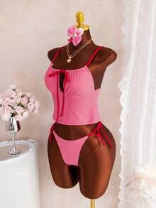 Swim Mod Bộ tankini nữ họa tiết caro, dây mảnh, thắt nút, kiểu dáng dễ thương, thích hợp cho các lễ hội âm nhạc bãi biển mùa xuân/hè. - Nhiều màu - Xem 3