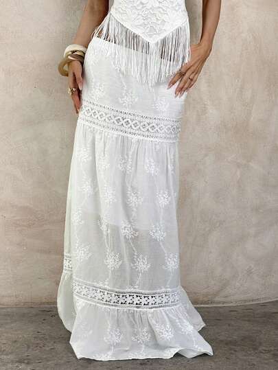 Aloruh Women's Jacquard Contrast Lace Skirt, Vacation Style