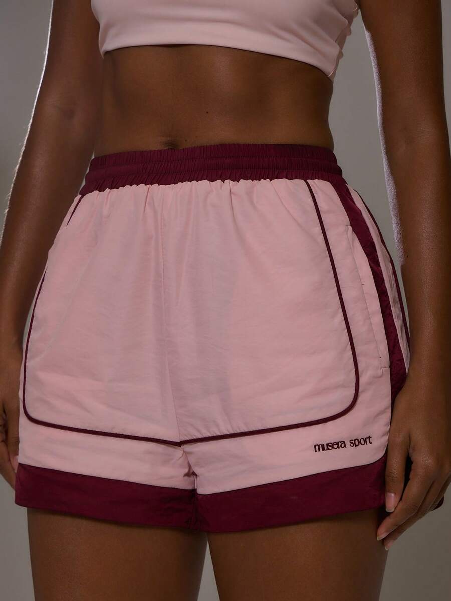 Musera Sport 撞色防风短裤 运动健身健身房少女普拉提健身日常休闲樱桃上衣 - 粉色 - 查看 1
