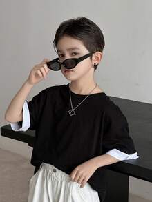 Dazy Kids Áo thun ngắn tay cổ tròn in chữ dành cho bé trai tuổi teen, kiểu dáng thường ngày. - màu đen - Xem 7
