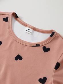 6pcs/Set Toddler Girls' Cute Floral & Heart Cat Print Knit Fabric Casual Comfortable Short Sleeve Top And Shorts Pajama Set - Multicolor - View 6