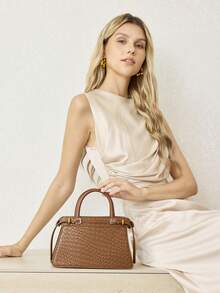 MOTF PREMIUM LADIES HANDBAG, EXQUISITE BUCKLE COMMUTER BAG - Brown - View 8