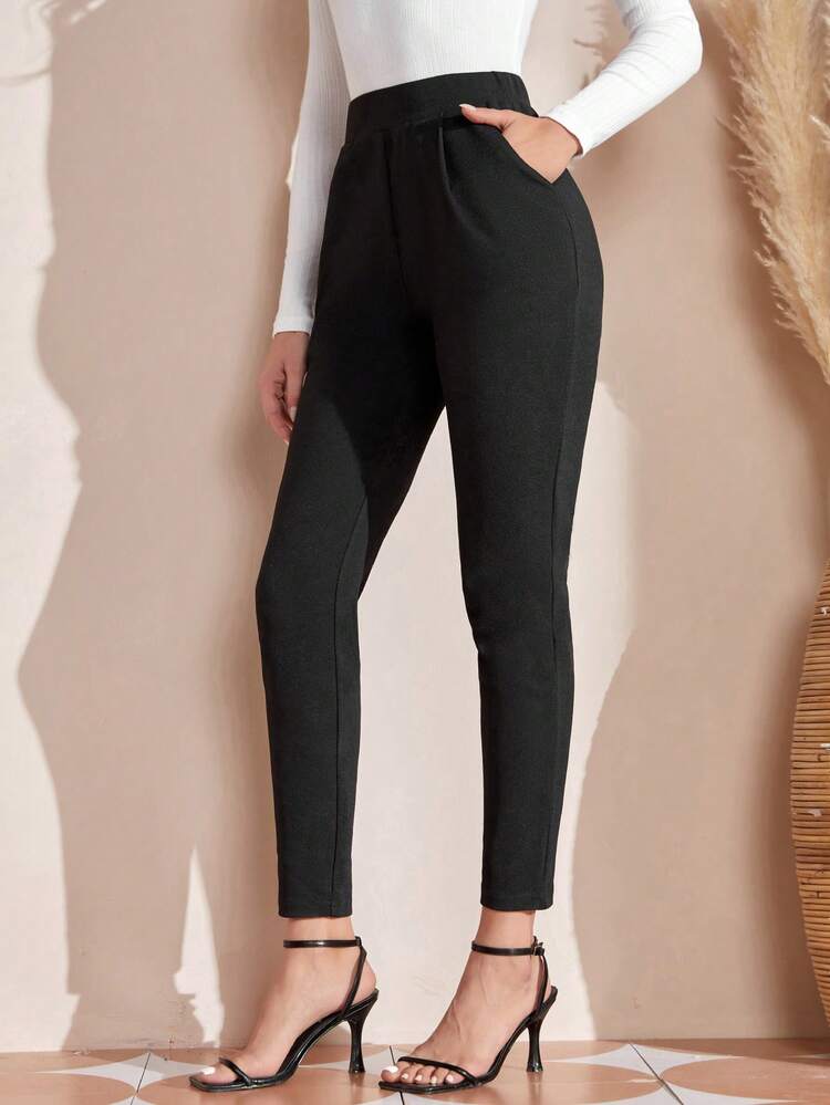 Women's Black Striped Pocket Skinny Casual Pants Dress Pants Fall Pants