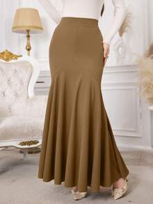 Modelyn Women's Solid Color Casual Versatile Date/Travel A-Line Skirt - Brown - View 5