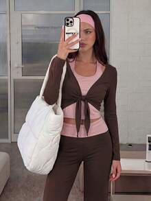 Aidyla White Tie-Neck Long Sleeve Sexy Top For Women Golf Autumn - Multicolor - View 1