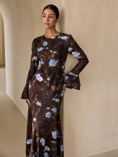 Graceveil Floral Print Dress With Ruffle Hem Design For Women