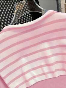 女士圆领短袖休闲夏季日常百搭T恤 - 粉色 - 查看 5
