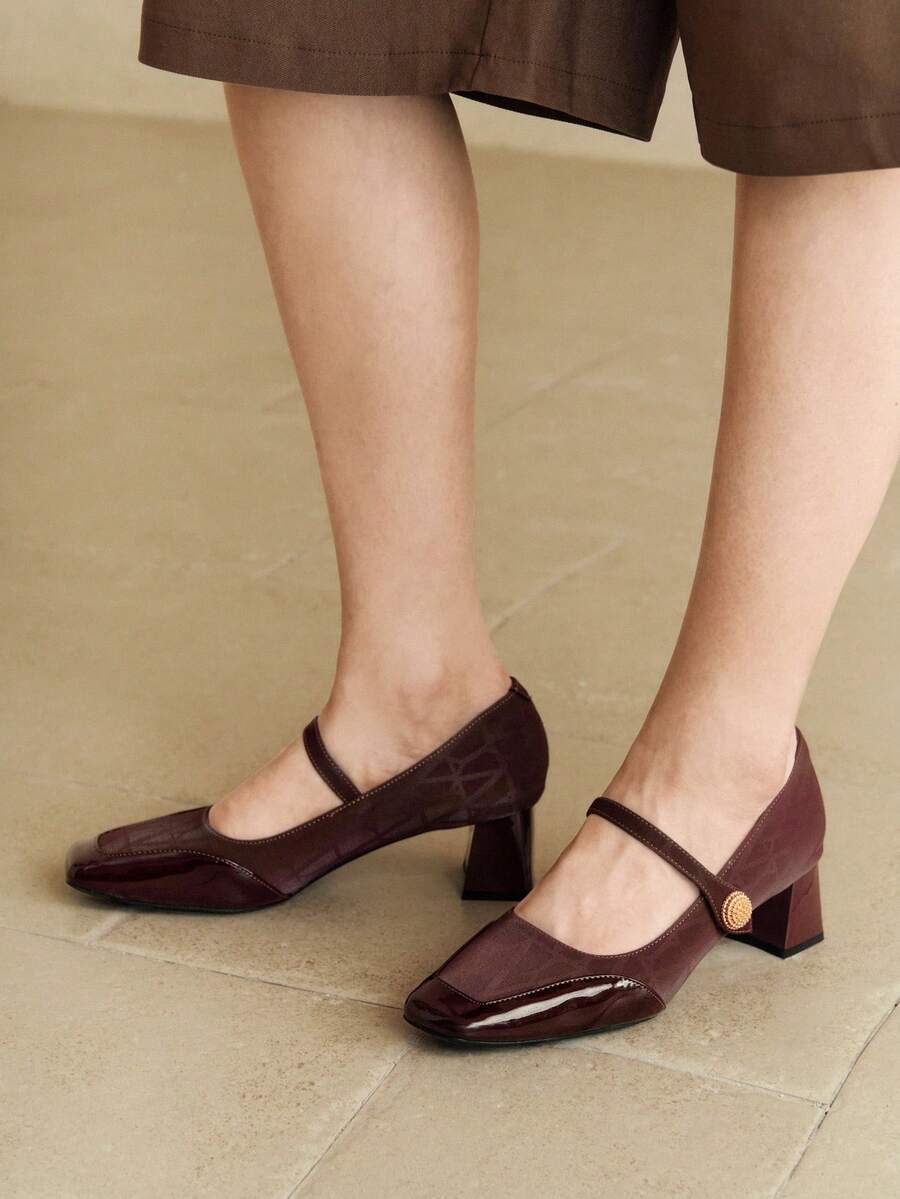 Alvarani Women's New Fashion Buckle Strap Square Toe Mid Heel Pumps, Comfortable And Versatile Spring Work Shoes For Women, Black