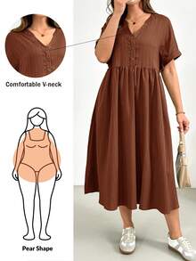 Shapeblank Đầm nữ cỡ lớn thời trang xuân hè, dáng rộng thoải mái, màu đen, chất liệu vải có họa tiết, cổ chữ V, tay ngắn, dài đến đầu gối, có túi, trang phục mùa hè cho nữ, đầm công sở, đầm đen ôm dáng, trang phục đi nhà thờ cho nữ. - Rỉ Nâu - Xem 1