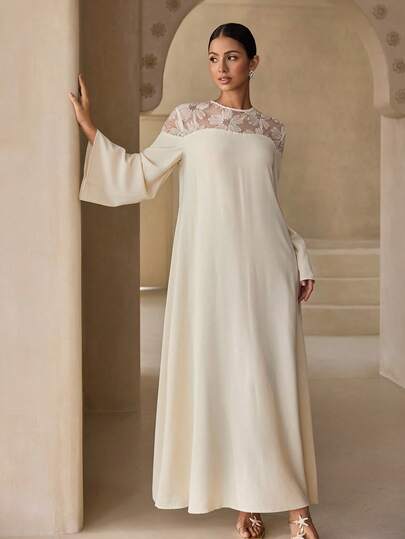 Graceveil Vestido elegante de malla con estampado floral de estilo árabe para mujer, para uso diario