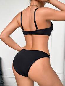 DesireSculpt 2pcs Women Lace-Up Bralette Set - Black - View 2