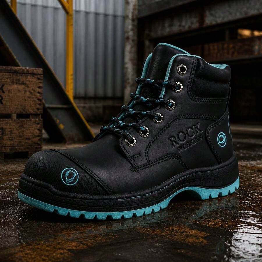 Men's Rock Working Shoes Made Of Leather With Reinforced Helmet And Resistant