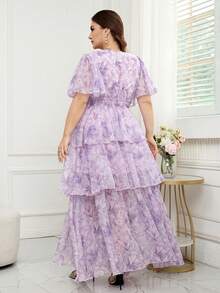 Reflora Plus Size Women Elegant Floral Print Dress - Mauve Purple - View 2