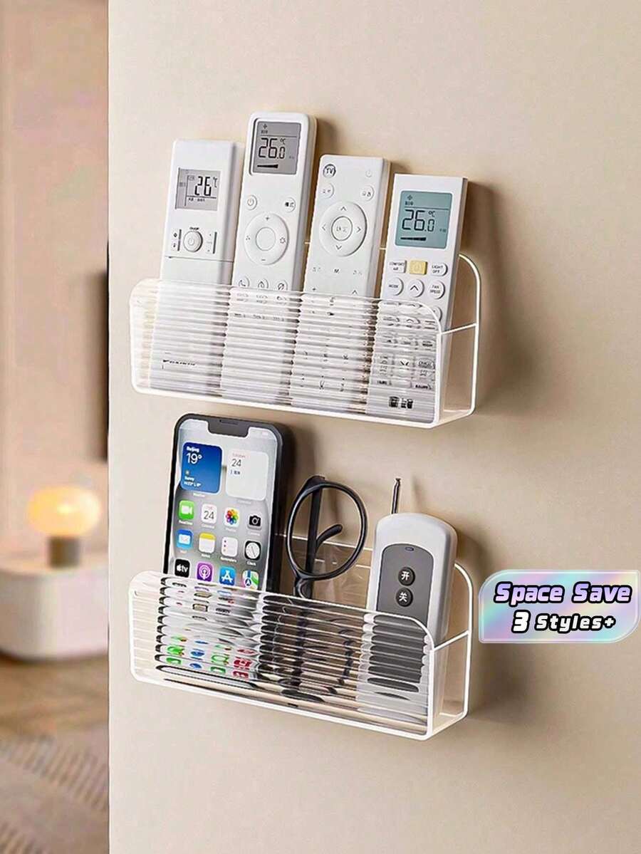 1pc Remote Control Storage Box, Wall-Mounted TV/AC Remote Holder, Acrylic Transparent Wall-Mounted Phone/Cosmetic Organizer