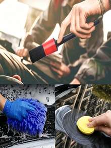Multifunctional Car Detailing Kit, Car Cleaning Brush Set With Wheel Brushes, Air Vent Brush, Buffing Sponge Pads, Washing Mitt, And Cleaning Cloth - Set of 14 - View 6