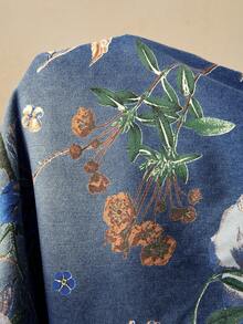 Travachic Plus Size Floral Print Loose Fit Denim Jeans - Dark Wash - View 5