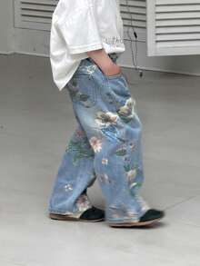 Dazy Kids Floral Pattern Pocket Casual Versatile Daily Wear Jeans For Young Boy - Medium Wash - View 4