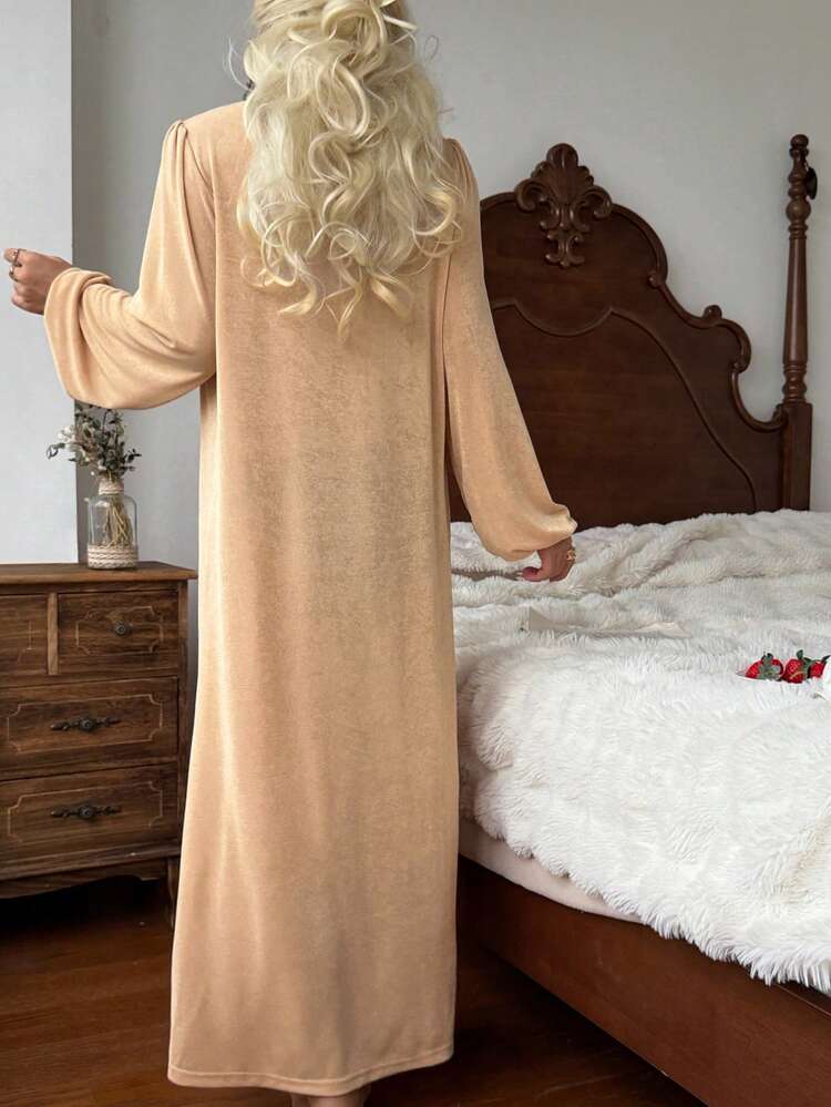 Women's Comfortable Delicate Lace Patchwork Nightgown, Loungewear