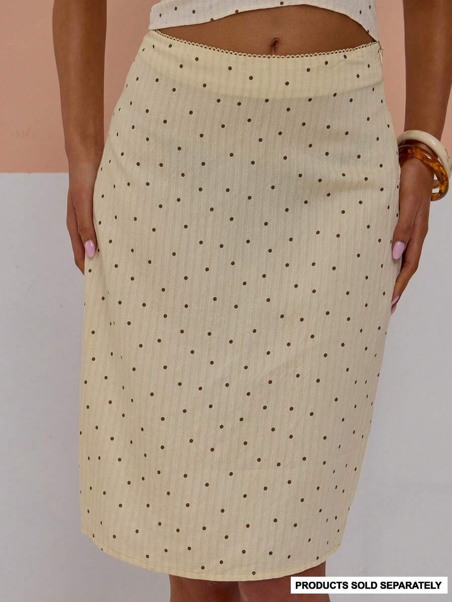 MUSERA Chân váy midi chấm bi, viền chun, gấu thẳng, kiểu dáng dễ thương, gợi cảm, thích hợp cho mùa xuân hè, đi nghỉ mát, đi chơi, nữ tính, cá tính, trả phòng muộn. - Màu vàng - Xem 1