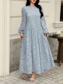 Feyla Đầm mới về: Đầm jacquard thêu họa tiết lãng mạn, thanh lịch, thắt eo, dáng suông, thích hợp cho tiệc tùng, nghỉ lễ. - Màu xanh lam - Xem 5