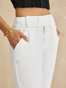 SHEIN Tall Women's Solid Color Pocket Flare Casual Elegant Pants, White Pant, Autumn, Clothes For Women, Tall Women Formal - White - View 3