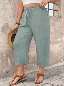 Breezaya Pantalones casuales para mujer talla grande, pantalones texturizados cómodos de 7/8, para vacaciones de primavera/verano en el campo - Blue Day - Ver 6