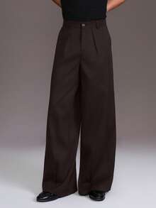 STYNVO Pantalones rectos de bolsillo en diagonal de estilo minimalista casual para hombres - Marrón - Ver 4