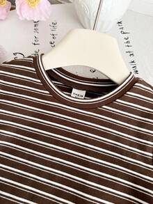 SHEIN 2件套女童条纹针织圆领T恤和纯色喇叭裤套装 - 彩色 - 查看 4