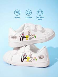 LOONEY TUNES X SHEIN 兒童時尚印花休閒白色鞋，運動鞋，日常戶外跑步鞋，返校季節，柔軟舒適，適合各種室內外場合 - 紫色和白色 - 查看 6