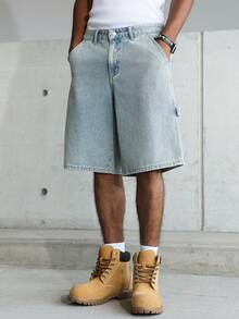 Manfinity EMRG Men's Casual Street Style Multi-Pocket Light Blue Denim Cargo Shorts Vacation Summer - Light Wash - View 6