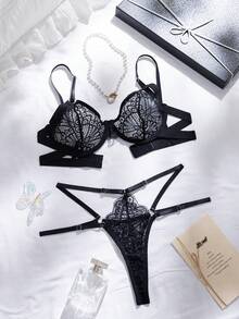 Divavoom 2pcs Orange Underwire Bright & Youthful Lingerie Set - Black - View 6