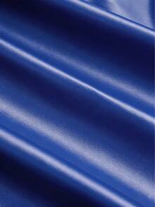 Sweetra Plus Size Women Slit Ruched PU Leather A-Line Mini Skirt, Bodycon Flattering - Royal Blue - View 5