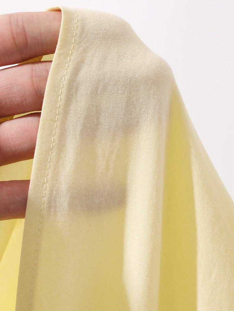 Solid Color Pleated Long Sleeve Cardigan Short Dress, Women Summer Sleepwear