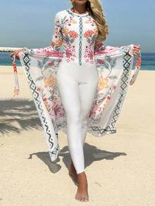 Swim Mulvari 2026SS Ensemble de maillot de bain bohème imprimé, vibrant et élégant, de haute qualité. Burkinis décontractés pour femmes, parfaits pour l'été, la plage, les fêtes au bord de la piscine et les vacances - Multicolore - Voir 5