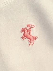 SHEIN Playful Pals 2件組女嬰夏季休閒可愛工作裝套裝，白色短袖刺繡裝飾T恤搭配藍白條紋長褲，適合上學穿著 - 粉色 - 查看 4