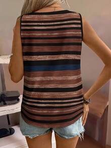 EMERY ROSE Plus Size Women Colorblock Graphic Tee, Striped Tank Top Shirt - Multicolor - View 2