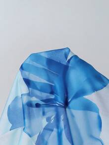 SHEIN 少女三件套比基尼套装，橙色碎花T恤和泳衣，适合海滩和度假 - 藍色 - 查看 5