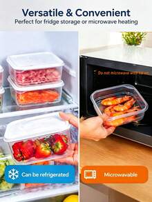 4pcs/8PCS Stackable Refrigerator Storage Containers With Lids, For Meat, Fruits & Vegetables - Essential Kitchen Food Storage Containers With Lids, Refrigerator Accessories - transparent color - View 4