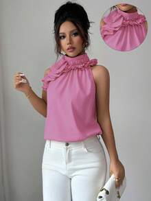 EMERY ROSE Ruched Sleeveless Blouse, Intellectual And Elegant - Dusty Pink - View 7