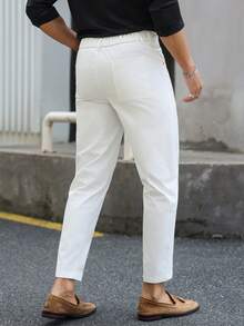 Manfinity Mode Men's Casual Business Daily Commute Slim-Fit Solid Color Suit Pants - White - View 2