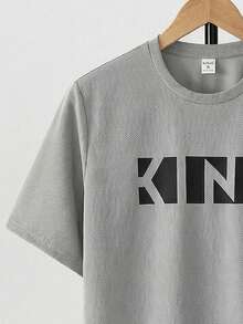 SHEIN 2件套青少年男童休闲简约字母印花圆领套头衫套装，适合夏季、运动、跑步、户外活动 - 彩色 - 查看 8