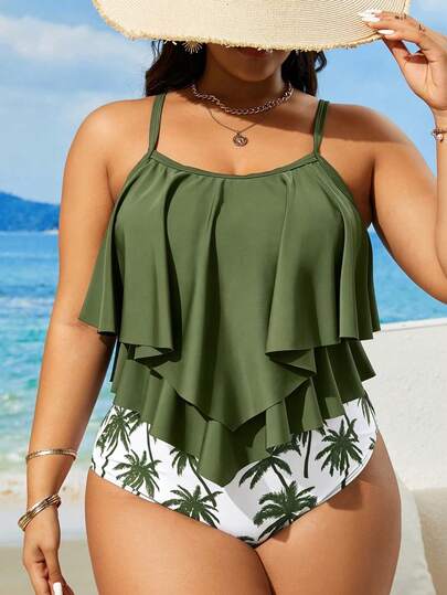 Swim Lushoire Bộ đồ bơi tankini xếp ly mùa hè dành cho nữ cỡ lớn, thích hợp đi biển.