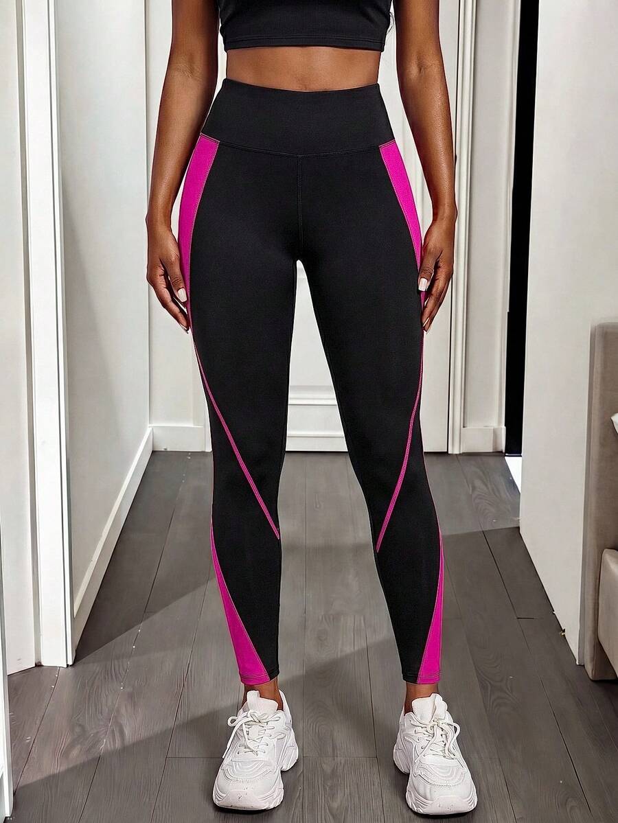 Exploreva Leggings deportivos sin costuras de cintura alta con bloques de color para mujer - Multicolor - Ver 1