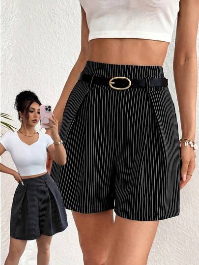 Selianne High Waist Striped Elegant Minimalist Office Lady Shorts