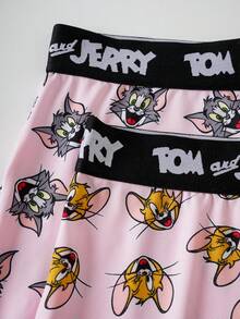 TOM & JERRY X SHEIN 女士字母腰带休闲平角内裤 - 粉色 - 查看 4