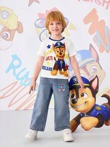 SHEIN | PAW Patrol 男童休闲圆领卡通字母印花短袖T恤，百搭日常穿着 - 白色 - 查看 5