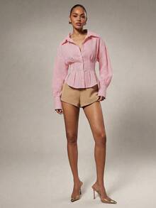 Hauture Camisa de manga larga con botones y rayas casuales para mujer, otoño - Rosa - Ver 3