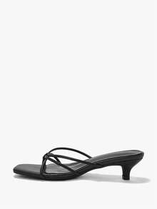 Alvarani Giày sandal cao gót nữ đế dày, vuông, kiểu cúp ngực và đế dép, sandal đen xỏ chân có quai và vòng ngón chân, gót nhọn. - màu đen - Xem 8