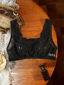 SHEIN 1 chiếc áo ngực ren và lưới dành cho nữ - màu đen - Xem 6